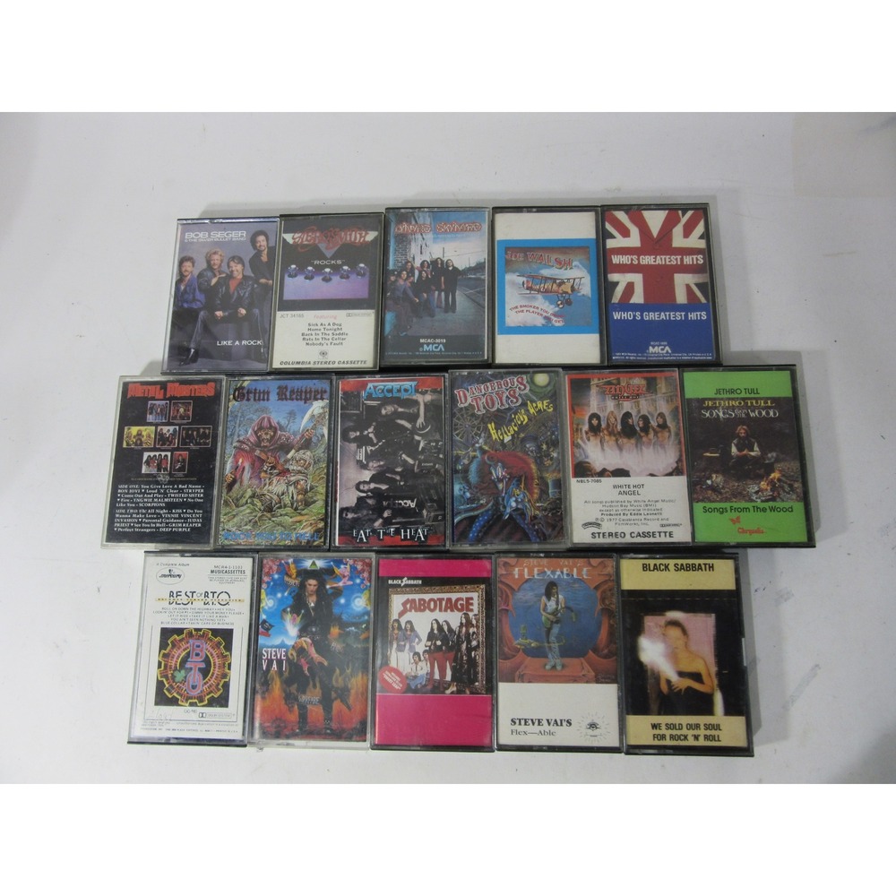 Rock Metal  Cassette Tape Lot 16 Sabbath Steve Vai Aerosmith Tull Who Walsh